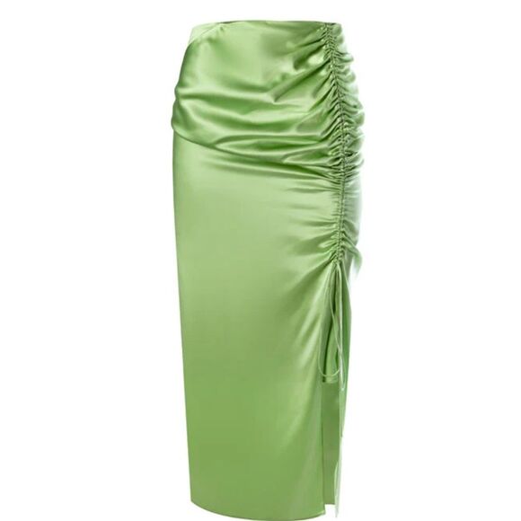 alejandra alonso rojas Side Ruched Silk Midi Skirt in Green NWT Size 2 - Picture 1 of 11